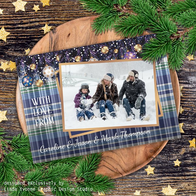 Cartes Pour Fêtes Annuelles Classique Amour Joyeuses Fêtes violet bleu Plaid (Créateur téléchargé)