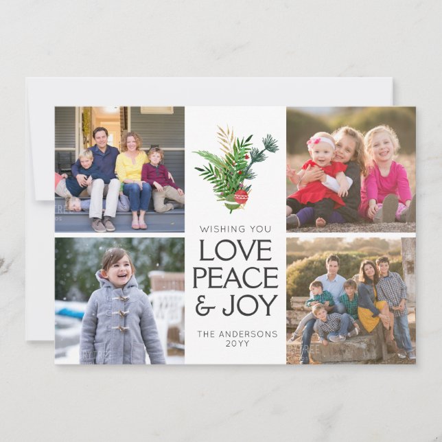 Cartes Pour Fêtes Annuelles Classique Amour Moderne Paix Joie Noël 5 Photo (Devant)