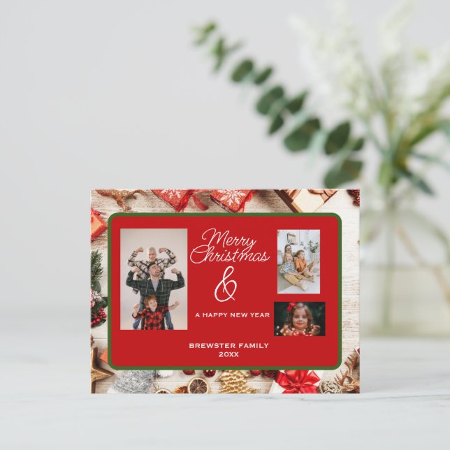 Cartes Pour Fêtes Annuelles Classique Déco Personnalisée Photo Famille de Noël (Debout devant)