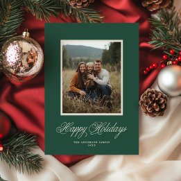 Cartes Pour Fêtes Annuelles Classique Écriture Élégante Vert Foncé Une Photo