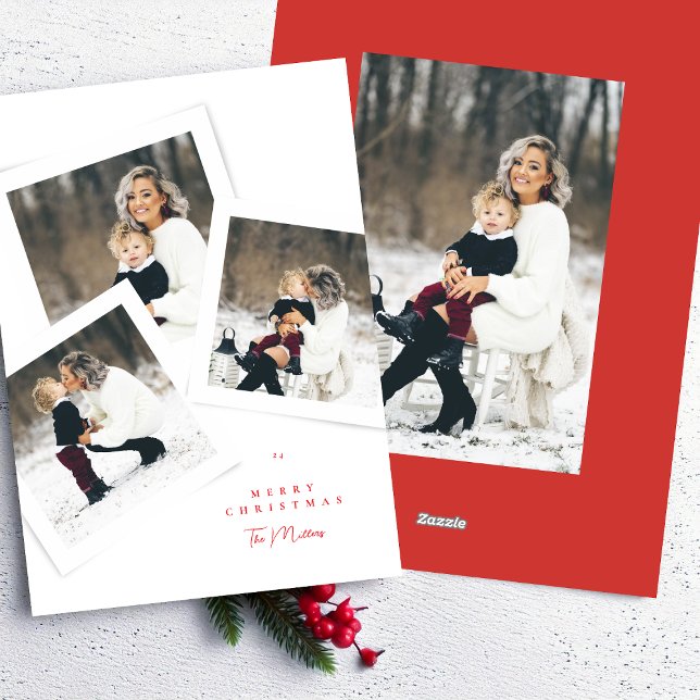 Cartes Pour Fêtes Annuelles classique élégant collage 4photo rouge joyeux noël (Créateur téléchargé)