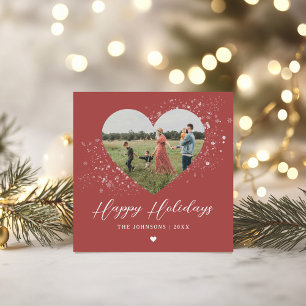 Cartes Pour Fêtes Annuelles Classique Elegant Flurries de neige Photo de coeur