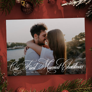 Cartes Pour Fêtes Annuelles Classique Élégant Notre Première Photo De Noël Mar