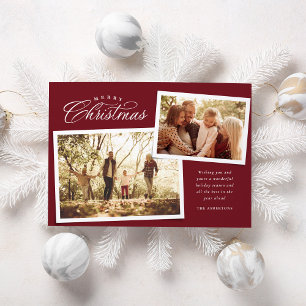 Cartes Pour Fêtes Annuelles Classique Joyeux Noël deux photo marron rouge