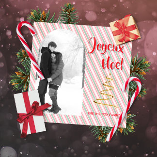Cartes Pour Fêtes Annuelles Classique Joyeux Noel Vert Rayures Rouges Noël