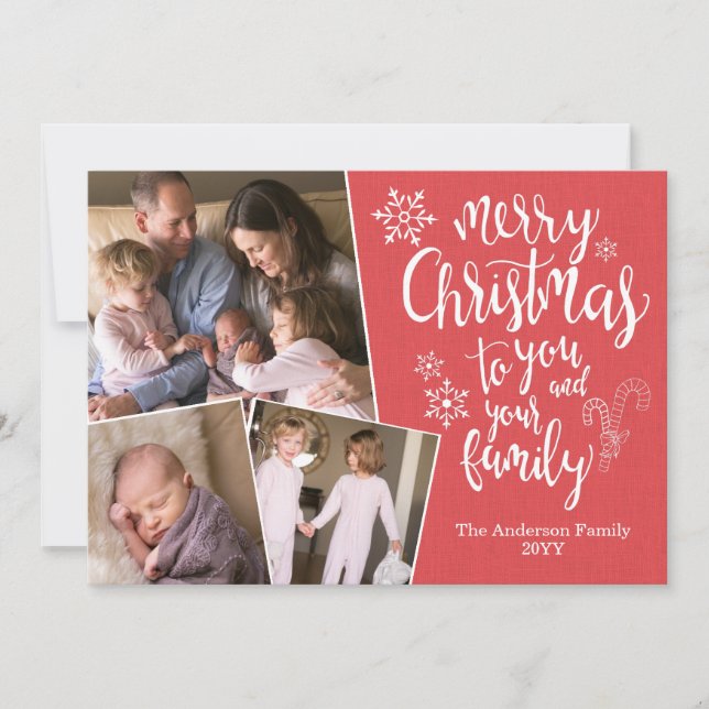 Cartes Pour Fêtes Annuelles Classique moderne Joyeux Noël 3 Photo Rustique Rou (Devant)