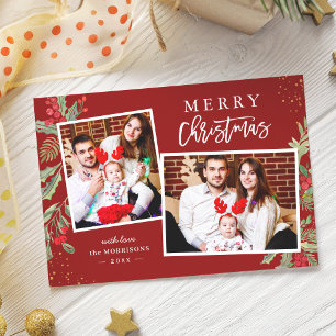 Cartes Pour Fêtes Annuelles Classique moderne rouge et vert Joyeux Noël Photo