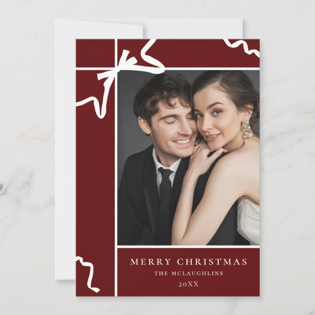 Cartes Pour Fêtes Annuelles Classique Noël Rouge Blanc Vacances Cadeau Bow Pho (Devant)