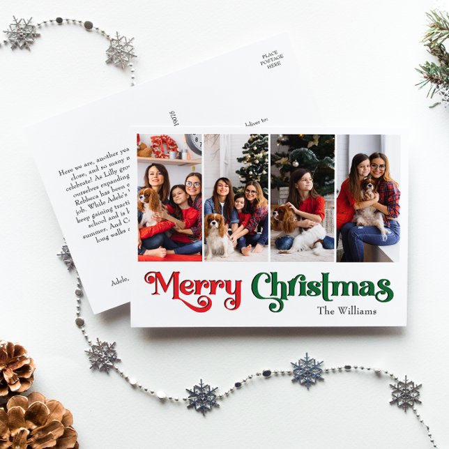 Cartes Pour Fêtes Annuelles Classique Simple Joyeux Noël Quatre Photo (Créateur téléchargé)