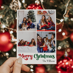 Cartes Pour Fêtes Annuelles Classique Simple Joyeux Noël Vertical Quatre Photo