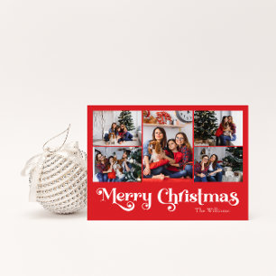 Cartes Pour Fêtes Annuelles Classique Simple Rouge Joyeux Noël Cinq Photo