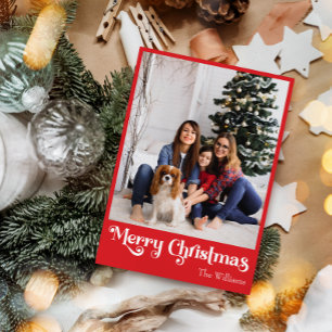 Cartes Pour Fêtes Annuelles Classique Simple Rouge Joyeux Noël Photo verticale