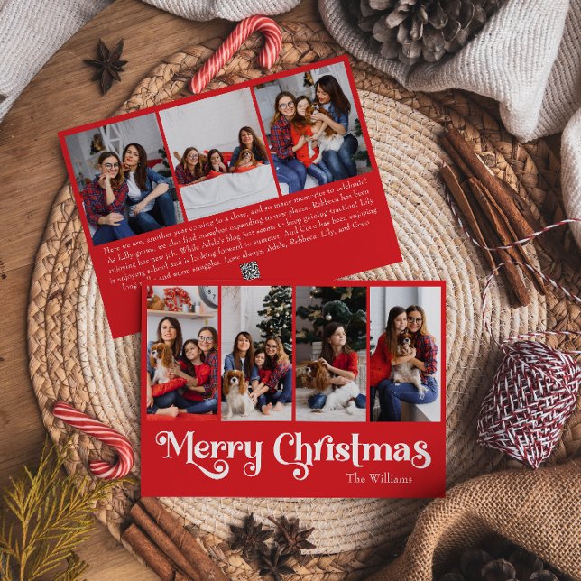 Cartes Pour Fêtes Annuelles Classique Simple Rouge Joyeux Noël Sept Photo (Créateur téléchargé)