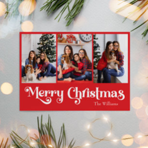 Cartes Pour Fêtes Annuelles Classique Simple Rouge Joyeux Noël Trois Photo