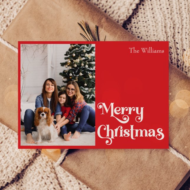 Cartes Pour Fêtes Annuelles Classique Simple Rouge Joyeux Noël Un Photo (Créateur téléchargé)