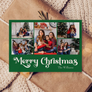 Cartes Pour Fêtes Annuelles Classique Simple Vert Joyeux Noël Cinq Photo