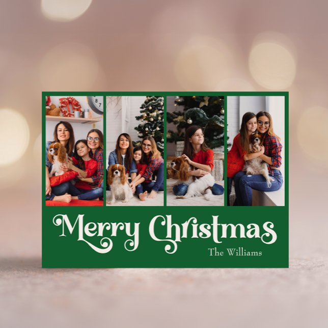 Cartes Pour Fêtes Annuelles Classique Simple Vert Joyeux Noël Quatre Photo (Créateur téléchargé)