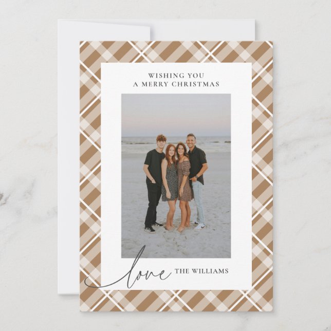 Cartes Pour Fêtes Annuelles Classique Tan Tartan Plaid Love Christmas Photo (Devant)