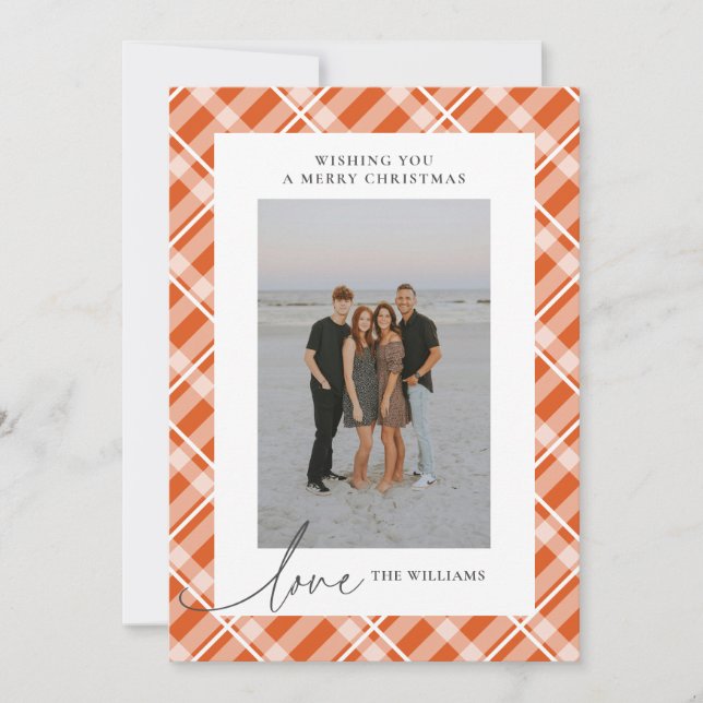 Cartes Pour Fêtes Annuelles Classique Tartan Orange Plaid Love Christmas Photo (Devant)