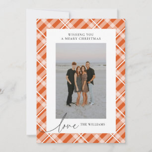 Cartes Pour Fêtes Annuelles Classique Tartan Orange Plaid Love Christmas Photo