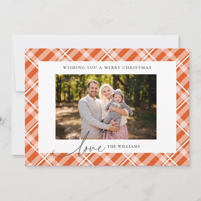Cartes Pour Fêtes Annuelles Classique Tartan Orange Plaid Photo personnalisée  (Devant)
