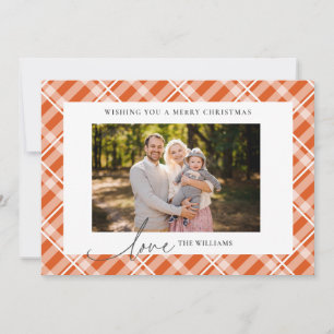 Cartes Pour Fêtes Annuelles Classique Tartan Orange Plaid Photo personnalisée 