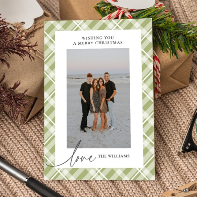 Cartes Pour Fêtes Annuelles Classique Tartan vert Plaid Love Christmas Photo (Créateur téléchargé)