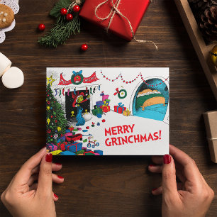 Cartes Pour Fêtes Annuelles Classique The Grinch   Le Grinch dans la cheminée