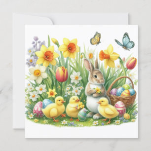 Cartes Pour Fêtes Annuelles Classique/Vintage lapin/poulet de printemps