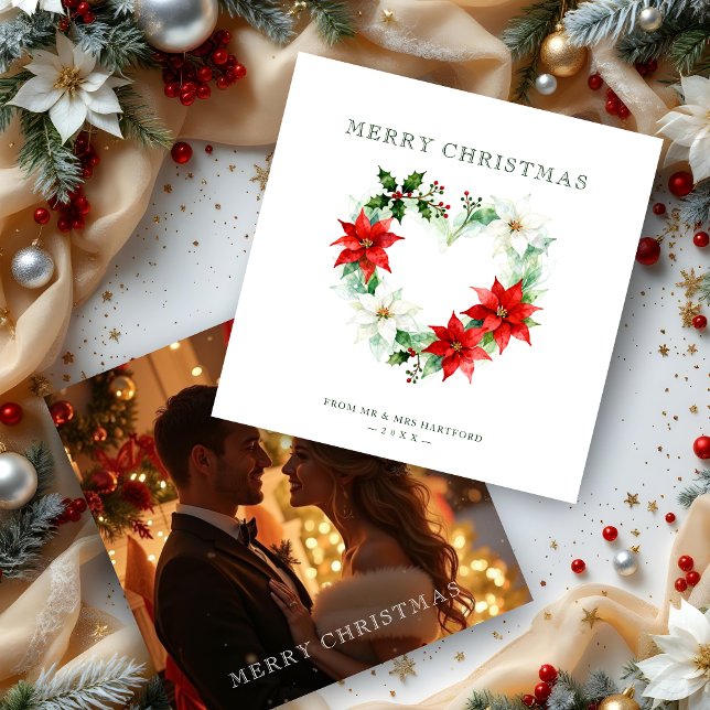 Cartes Pour Fêtes Annuelles Classy Christmas Floral Monogram Heart Back Photo (Classy Christmas Floral Monogram Heart Back One Photo Holiday Cards. )