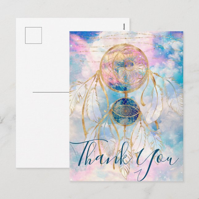 Cartes Pour Fêtes Annuelles Classy Gold Dreamcatcher Rainbow Clouds Sky design (Devant / Derrière)