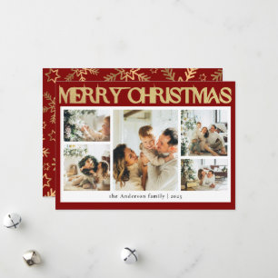 Cartes Pour Fêtes Annuelles Classy Photo Collage Gold Snowflakes Noël