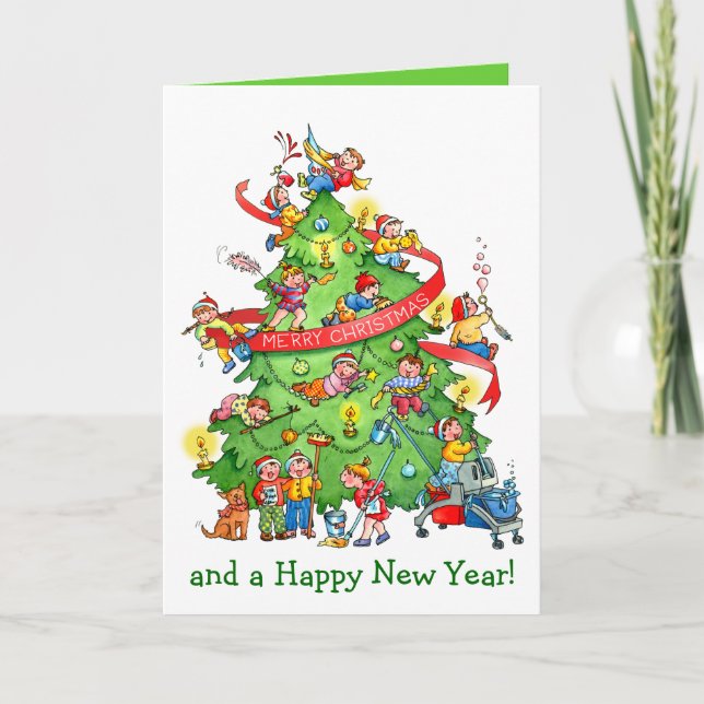 Cartes Pour Fêtes Annuelles Cleaning the Christmas Tree Holidays Greeting Card (Devant)