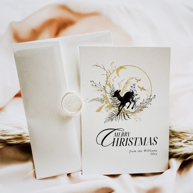 Cartes Pour Fêtes Annuelles Clessy Floral Deer Photo personnalisée Noël (Créateur téléchargé)