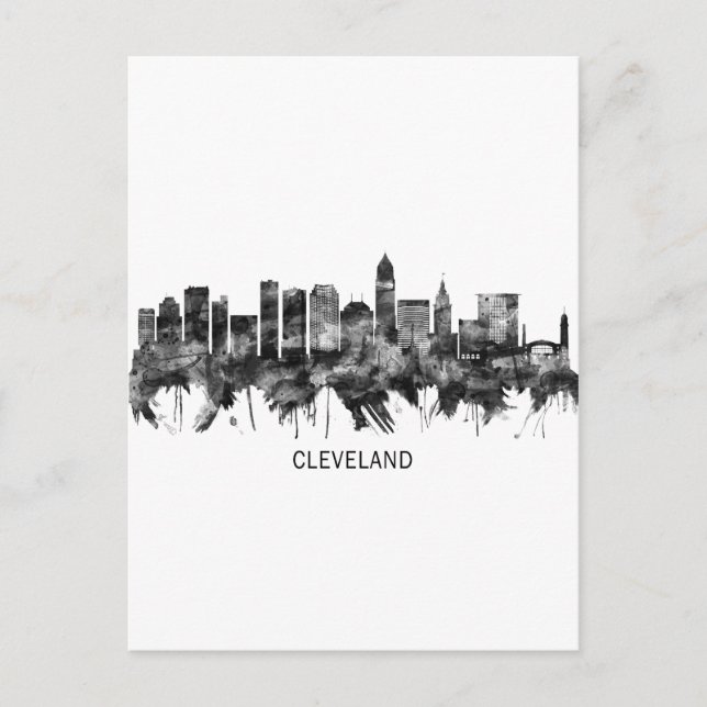 Cartes Pour Fêtes Annuelles Cleveland Ohio Skyline BW (Devant)