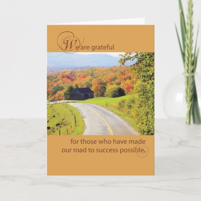 Cartes Pour Fêtes Annuelles Clients Thanksgiving Road Business (Devant)