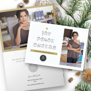 Cartes Pour Fêtes Annuelles Clips papier Joy Peace Cheers Blue Grids Corporate
