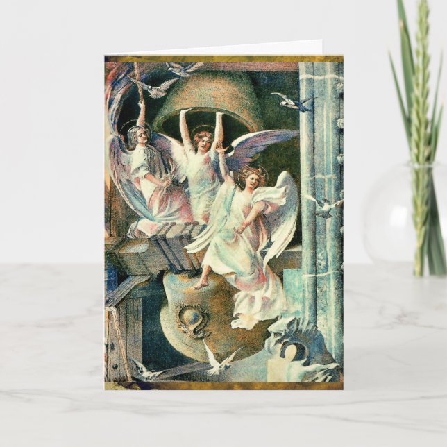 Cartes Pour Fêtes Annuelles Cloches de Noël avec anges (Devant)