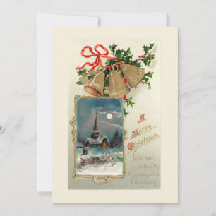 Cartes Pour Fêtes Annuelles Cloches de Noël Vintage et église rustique en Neig