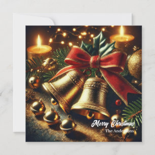 Cartes Pour Fêtes Annuelles Clochettes de Noël dorées élégantes et baies saint