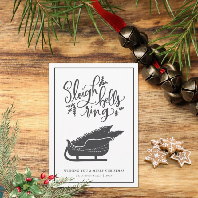 Cartes Pour Fêtes Annuelles Clochettes de traîneau lettrage main Noël rustique (Créateur téléchargé)