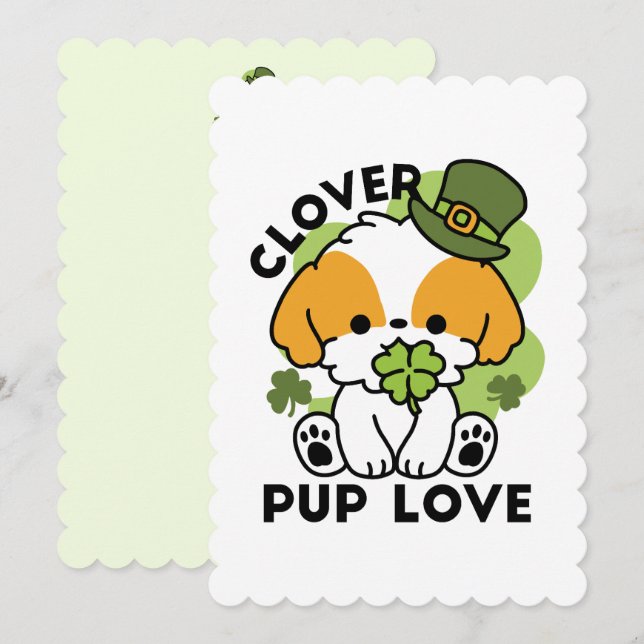 Cartes Pour Fêtes Annuelles Clover Pup Love - St. Patrick's Day Chien Design (Devant / Derrière)