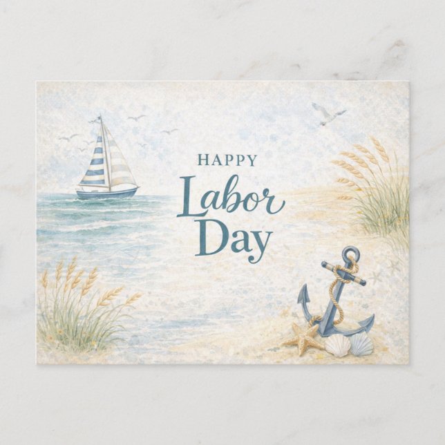 Cartes Pour Fêtes Annuelles Coastal Blue Happy Labor Day (Devant)