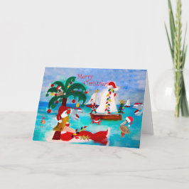 Cartes Pour Fêtes Annuelles Coastal Christmas harbor parade Holiday cards.