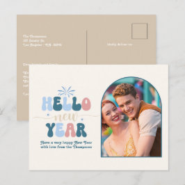 Cartes Pour Fêtes Annuelles Coastal Cream New Year Retro Modern Blue Photo
