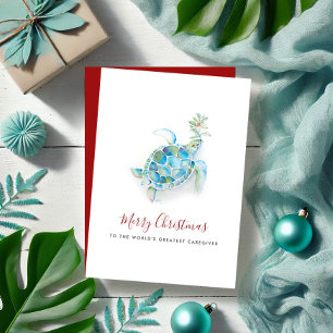 Cartes Pour Fêtes Annuelles Coastère Noël Tortue de mer Aquarelle