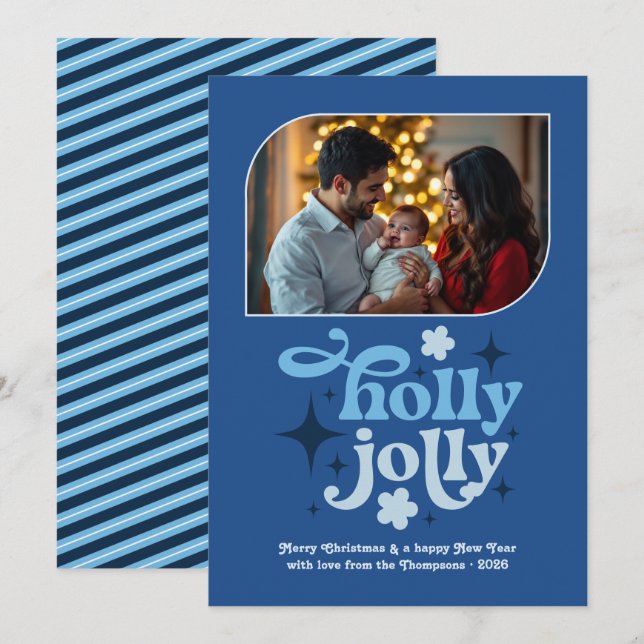 Cartes Pour Fêtes Annuelles Cobalt Cheer Modern Blue Christmas Photo (Devant / Derrière)