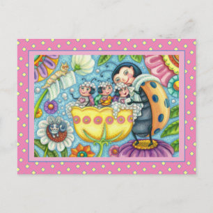 CARTES POUR FÊTES ANNUELLES COCCINELLE MÈRE ET ENFANTS, BAIN MOUSSANT EN TULIP