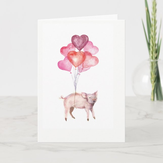 Cartes Pour Fêtes Annuelles Cochon d'aquarelle super mignon avec ballons de co (Devant)