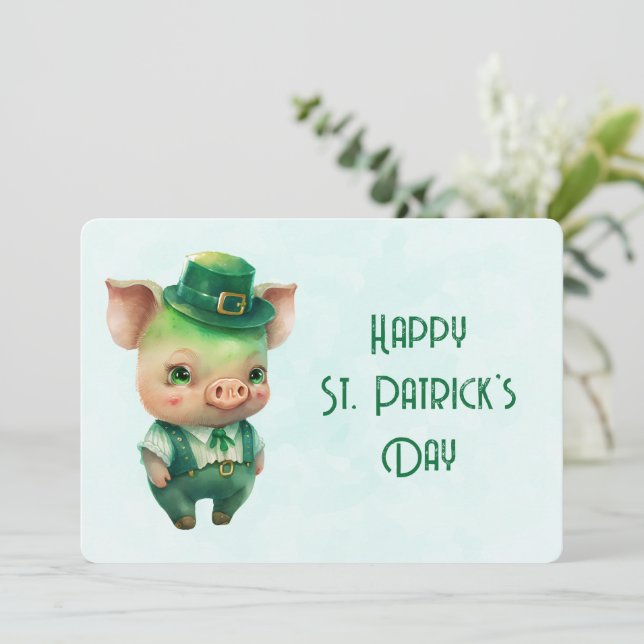 Cartes Pour Fêtes Annuelles Cochon de la Saint-Patrick vert mignon (Debout devant)
